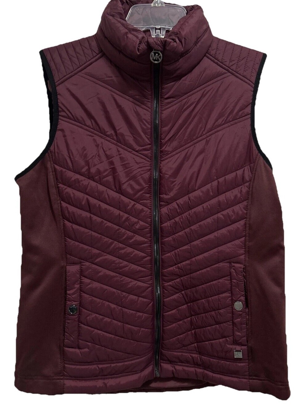 Michael Kors Packable Down Puffer Vest Women’s L Gold Logo Full Zip Preppy Ski